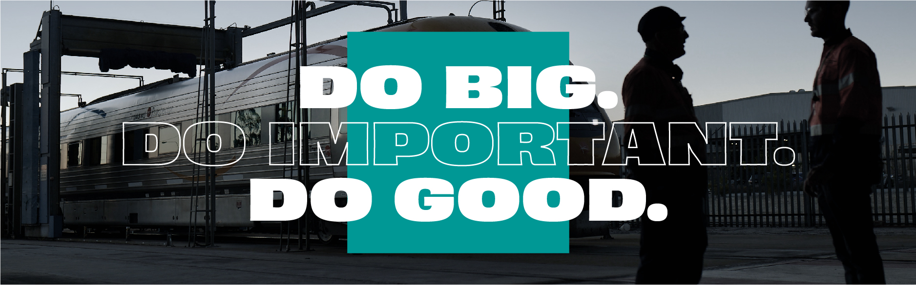 Transperth train at the Claisebrook depot with the slogan Do Big, Do Important, Do Good